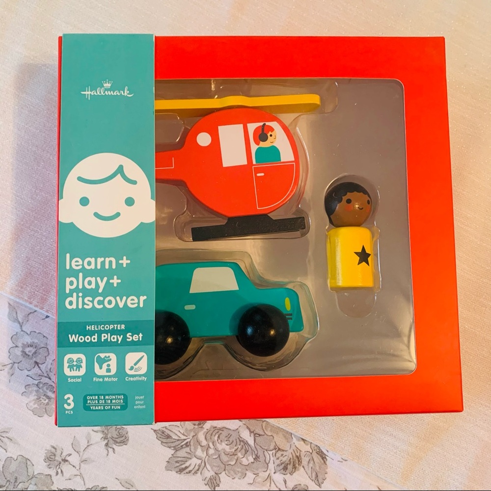 NIB Hallmark Wooden Helicopter Playset